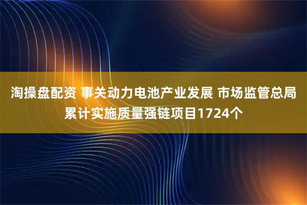 淘操盘配资 事关动力电池产业发展 市场监管总局累计实施质量强链项目1724个